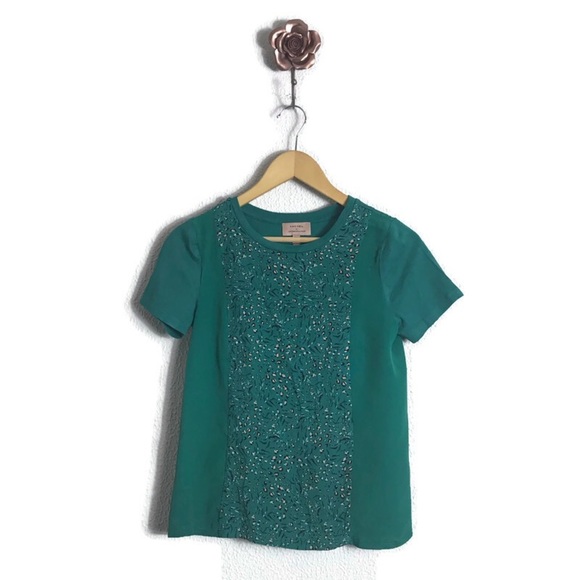 Anthropologie Kachel Green Short Sleeve Modal Pullover Top Size 2 Lightweight - Picture 1 of 6